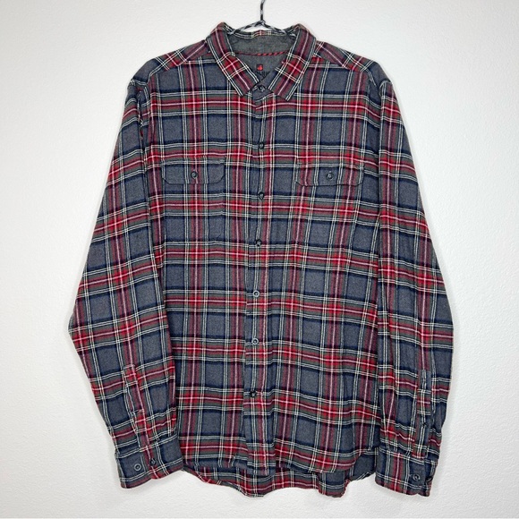 Woolrich Gray & Red Plaid Flannel 100% Cotton Long Sleeve Button Up Shirt XL - Picture 1 of 11